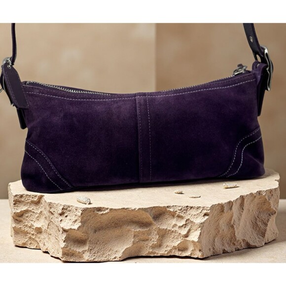 Vintage 2005 Coach Baguette 8A73 Small Bag Deep Purple Suede Y2K Bag - Picture 1 of 16